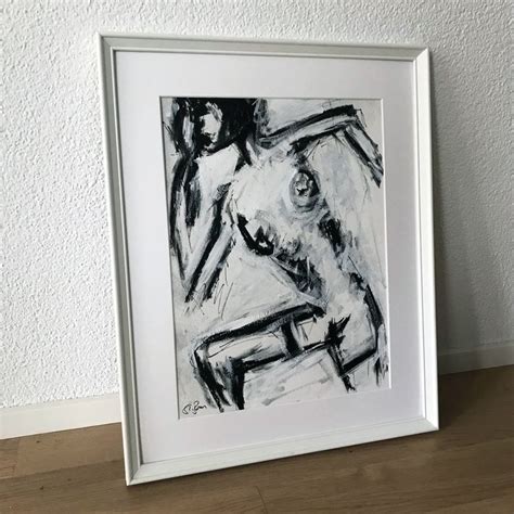 Nude Art Black White Frau Body Gestik Akt Moderne Kunst Neu Gem Ss Beschreibung In St