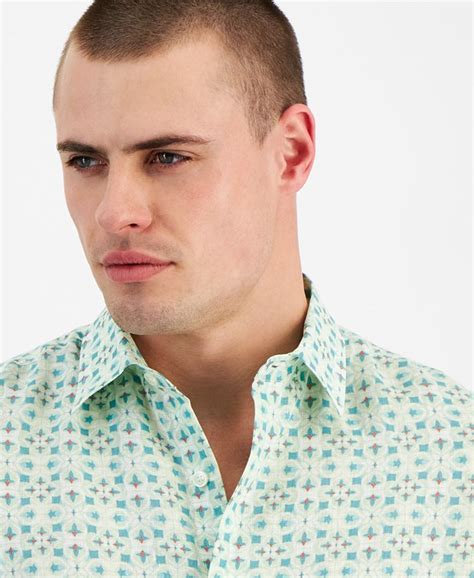 Club Room Mens Ray Medallion Linen Short Sleeve Shirt Created For