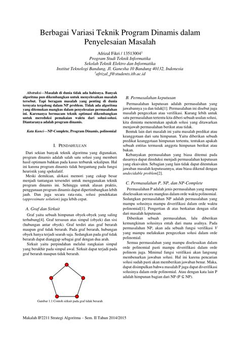 Pdf Berbagai Variasi Teknik Program Dinamis Dalam Penyelesaian Masalah