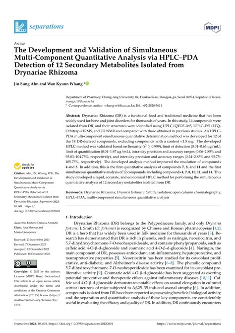 Pdf The Development And Validation Of Simultaneous Multi Component