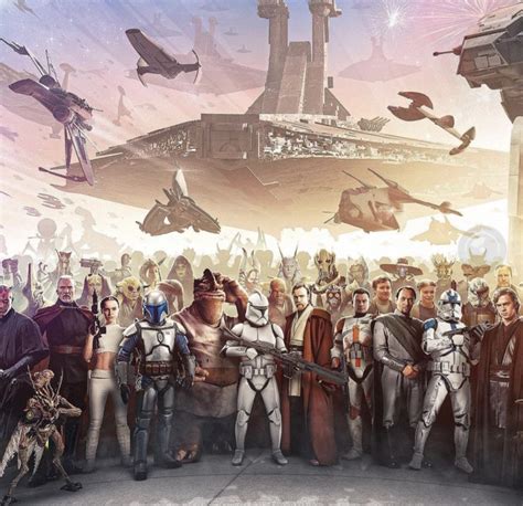 Group Photo In Front Of Star Wars Scene