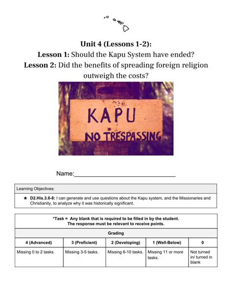 Pdf Unit Lessons Lesson S Hould The Kapu System