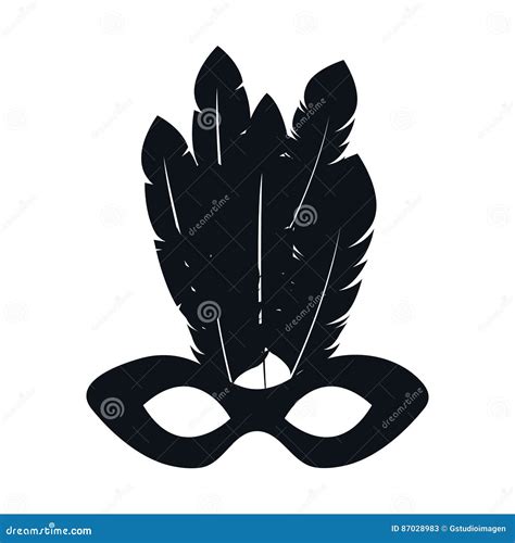 Black Silhouette Mardi Gras Mask With Feathers Stock Vector