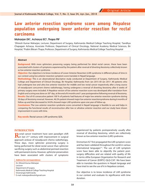 (PDF) Low anterior resection syndrome score among Nepalese population undergoing lower anterior ...