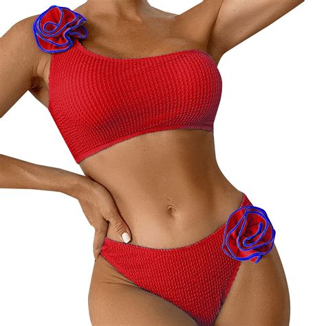 NMMUED Bikini Sets For Women One Shoulder Swimsuits For Women Tummy Control High Waisted Bikinis
