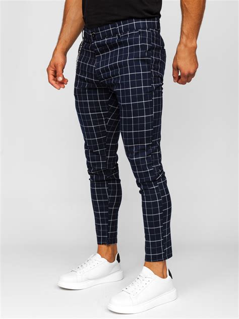 Bolf Herren Stoffhose Chinos Kariert Dunkalblau 0058