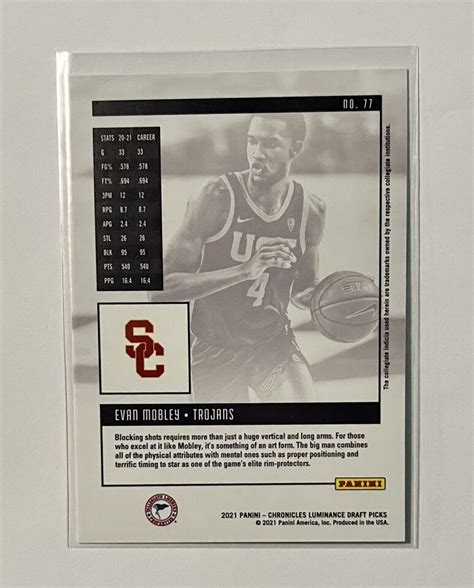 Evan Mobley Panini Chronicles Draft Picks Luminance Rc