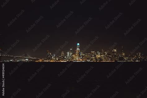 San Francisco night view. Night city lights and bridge. Stock Photo | Adobe Stock