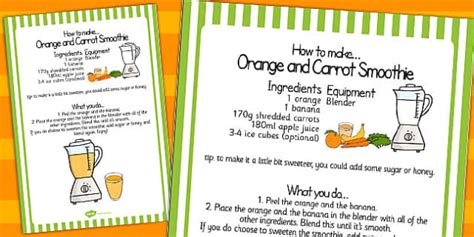 Orange And Carrot Smoothie Recipe Sheet Teacher Made