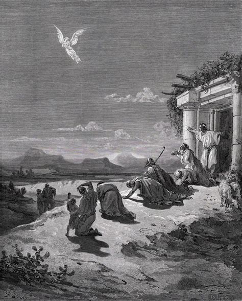 Gustave Doré Signed 1800s Gustave Dores Bible Woodcut Raphael And The