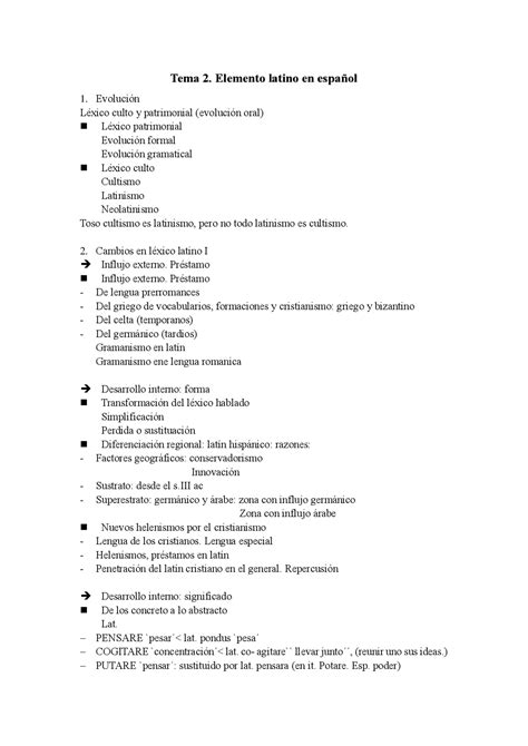 Tema 2 Elemento Latino En Español Apuntes De Filología Hispánica Docsity