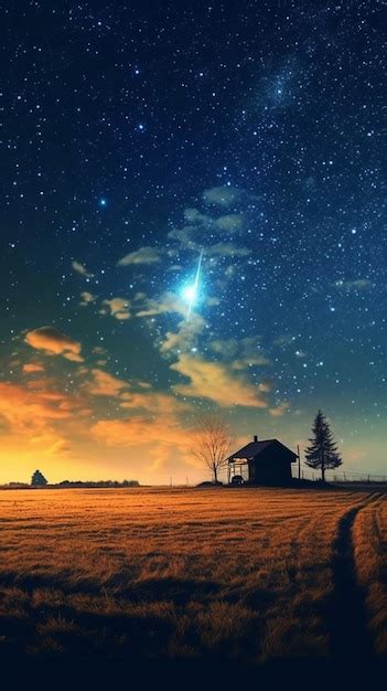 Hermoso Paisaje Nocturno De La Luna En El Cielo Estrellado Con Una