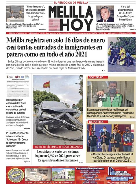 Consulte La Portada De Melilla Hoy Del Mi Rcoles De Enero De