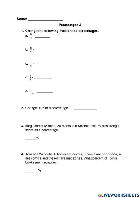 Percentages 2 interactive worksheet | Live Worksheets