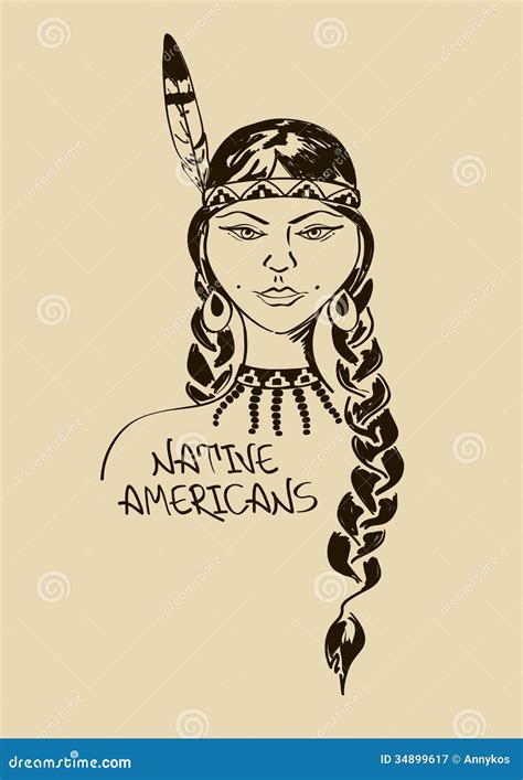 Illustration With Beautiful Native American Indian Girl Stock Vector