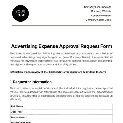 Advertising Expense Approval Request Form Template Edit Online