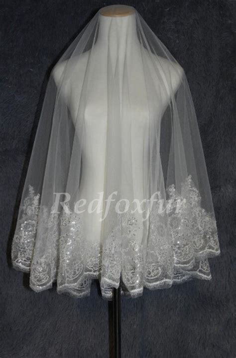 Lace Edge Wedding Veilbridal Veilwhite Ivory Long Veil Sparkly