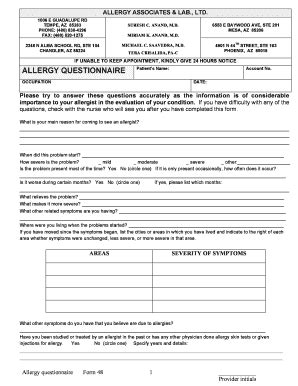 Fillable Online Allergyassoc Allergy Questionnaire Allergy Associates