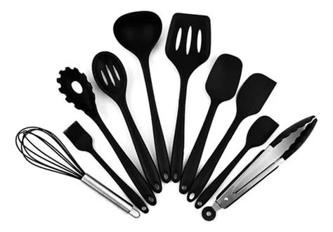 Jogo 10 Colheres De Silicone Cabo Inox Utensílios Cozinha Frete grátis