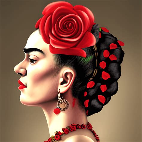 Frida Kahlo Elegante Hochsteckfrisur Rote Rosen Realistische Sanfte