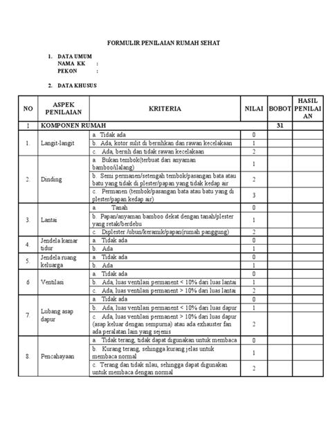 Formulir Penilaian Rumah Sehat Pdf