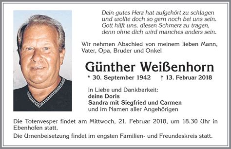 Traueranzeigen von Günther Weißenhorn Allgäuer Zeitung