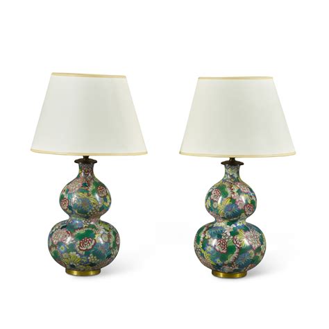 A pair of Japanese cloisonné enamel double gourd shaped lamps Meiji