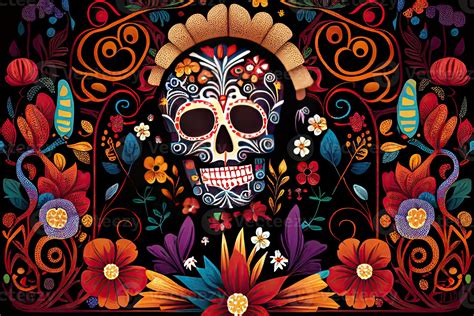 Dia De Los Muertos Background Day of the Dead Art Decoration, Bones Skull Flower Ornament ...