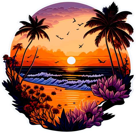 Beach And The Sunset Sticker With 24684321 Png