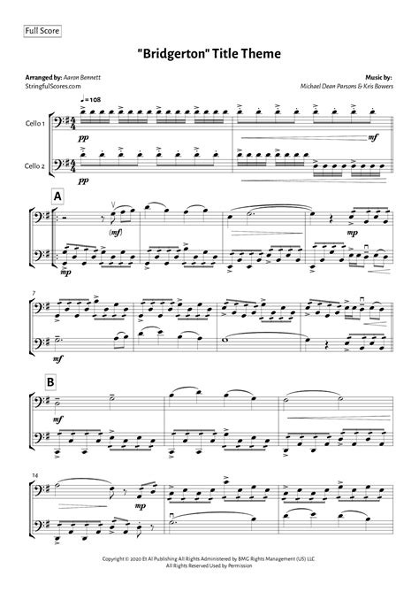 Bridgerton Main Title Arr Aaron Bennett By Kris Bowers Sheet Music For Cello Duet At Sheet