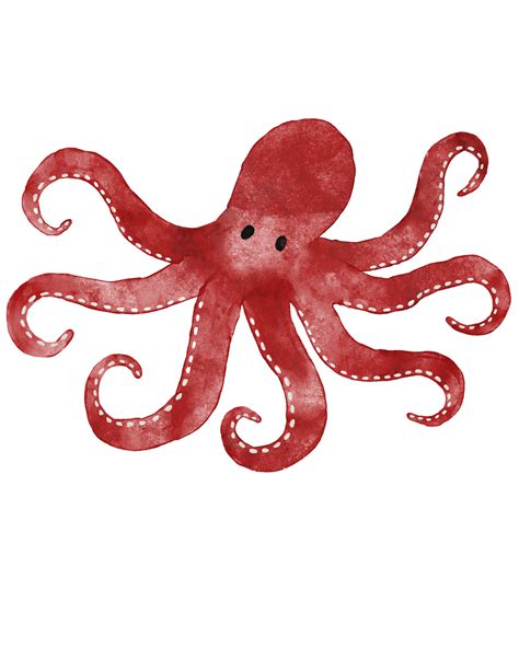 Vibrant Red Octopus Illustration Whimsical And Playful Sea Creature Art