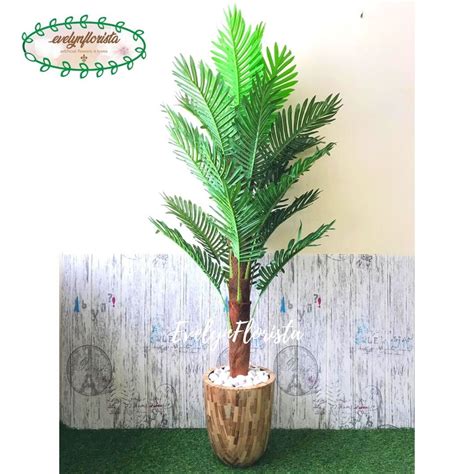 Jual Pohon Daun Palem Sikas Latex Artificial Pot Elegan Lapis Kayu Jati