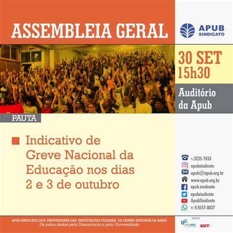 Apub Convoca Assembleia Para Discutir Indicativo De Greve Da Educa O