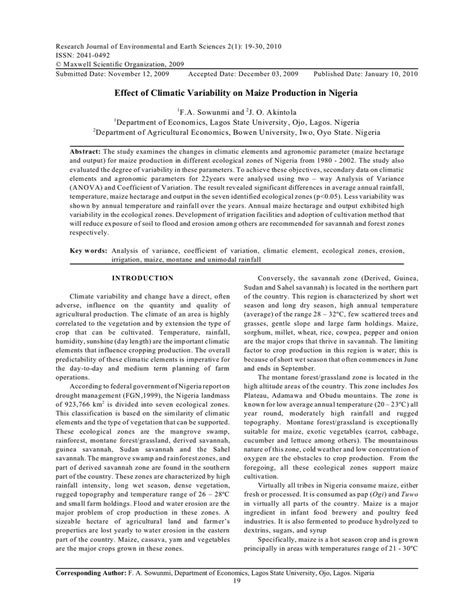 Research Journal of Environmental and Earth Sciences 2(1): 19-30, 2010