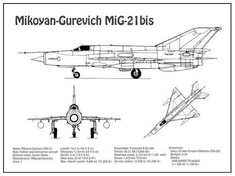 Mig 21 Bis Airplane Blueprint Drawing Plans Outline For Mikoyan