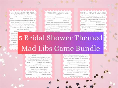 Bridal Shower Printable Game 5 Mad Libs Bundle Pink Bridal Shower Games