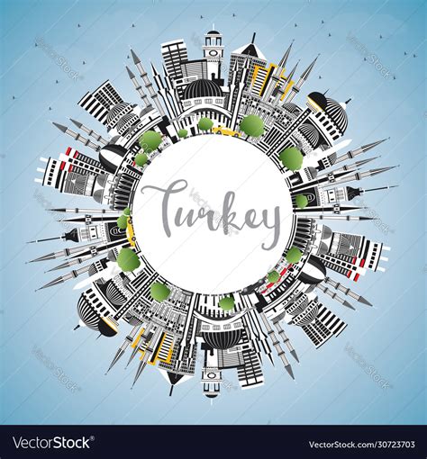 Turkey city skyline with gray buildings blue sky Vector Image