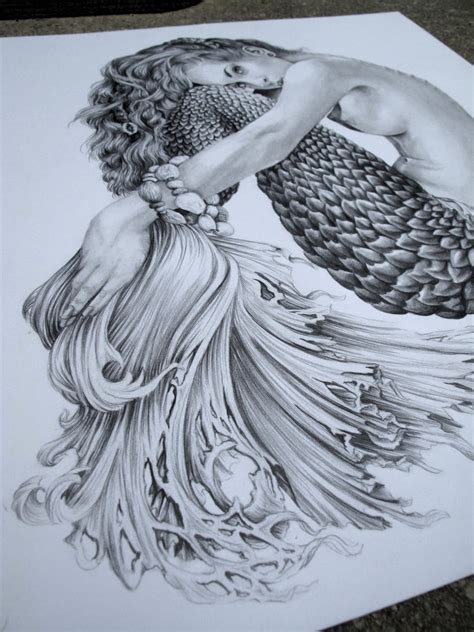 Mermaid Illustration Black and white 8 X10 by AlwaysAprilAlayne