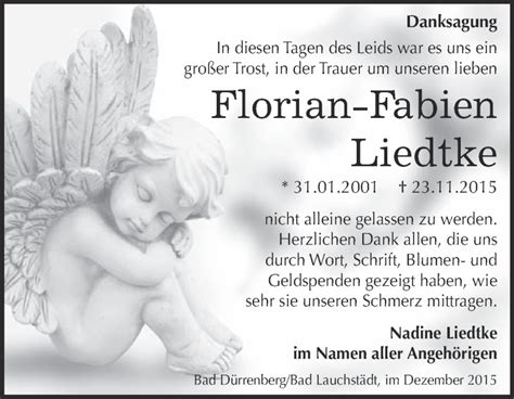 Traueranzeigen Von Florian Fabien Liedtke Abschied Nehmen De