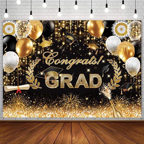 5x3ft Congrats Grad Photography Backdrop Black Gold Glitter Graduation Background Class Of 2023