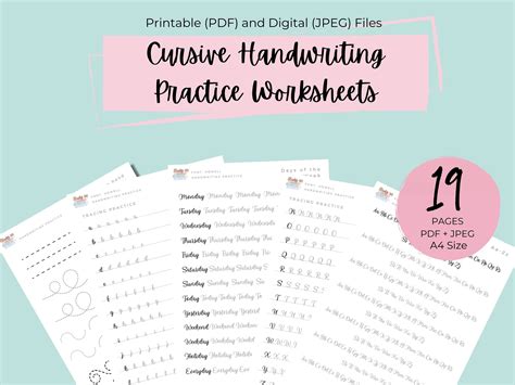 Cursive Handwriting Practice Bundle Digital Download, Printable Cursive ...