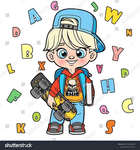 Cute Cartoon Boy School Backpack Holding Stock Vector (Royalty Free ...