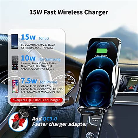 Wireless Car Charger Mount 15w Qi Smart Sensor Fast Charging Auto