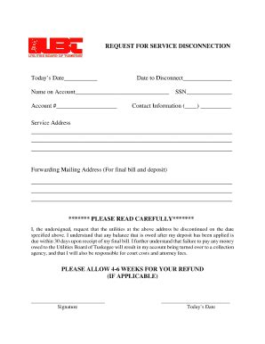 Fillable Online Request For Disconnection Form Utilities Board Of