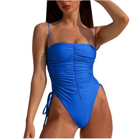 One Piece Swimsuit Women High Cut Bathing Suit Slimming Ruched Swimwear