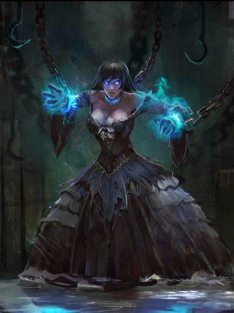 F Sorcerer Casting Chained Captive Dungeon Undercity Fantasy Girl Fantasy Magic High Fantasy