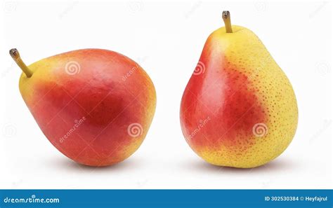 One Red Yellow Pear Fruits Isolated On White With Clipping Path And