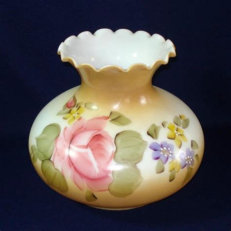 Hand Painted Roses Ruffled Glass Light Lamp Shade 6 75 Inch Fitter From Coppertonlane On Ruby Lane