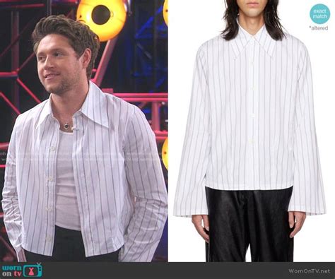 Niall Horans White Striped Button Down Shirt On The Voice Outfit