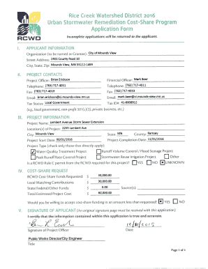 Fillable Online Ricecreek Rice Creek Watershed District 2016 Urban